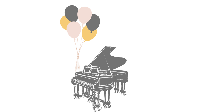 ピアノと風船の画像